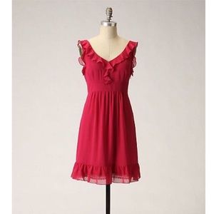 Anthropologie 100% Silk Framboise Soufflé Dress